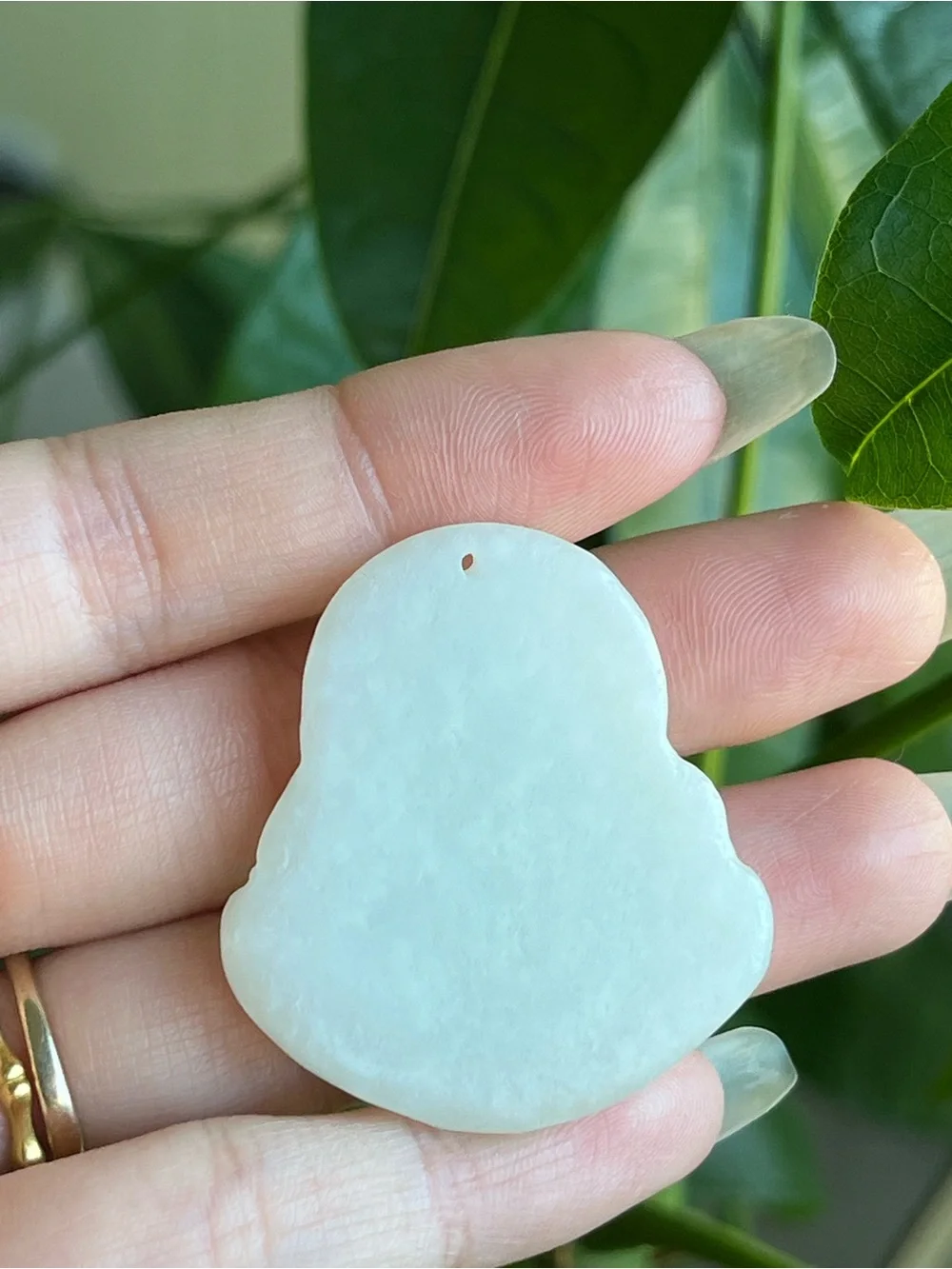 Natural White Jadeite-Style Nephrite Jade Carved Laughing Buddha Pendant - NWOT